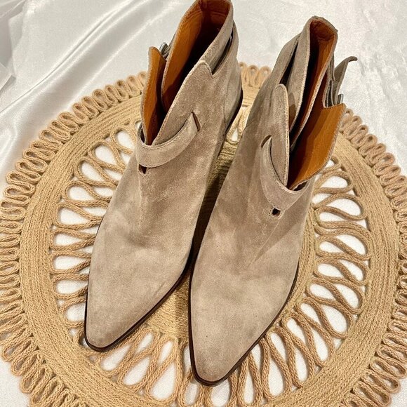 RAG & BONE Ramone Western Bootie Moto Block Heel Ice Grey Tan Size EU 38 - Picture 3 of 12